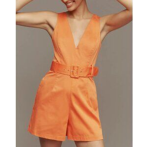 Anthropologie Hutch Belted V-Neck Romper Orange Size 6